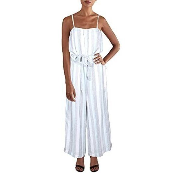 Splendid Striped Tie Waist Strapless Jumpsuit Sea Stripe Size S Blue - Picture 1 of 2